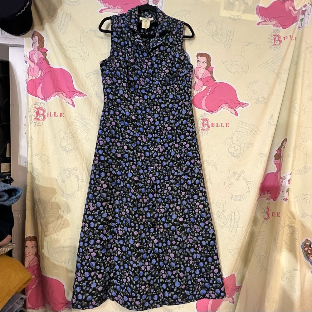 Vintage Chic Black and Purple Floral Maxi Dress